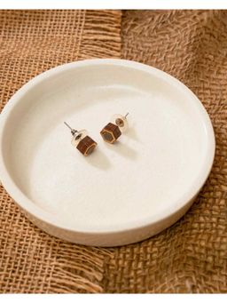 WHE - Unisex Grey Hexagon Repurposed Fabric and Wood Stud Earrings
