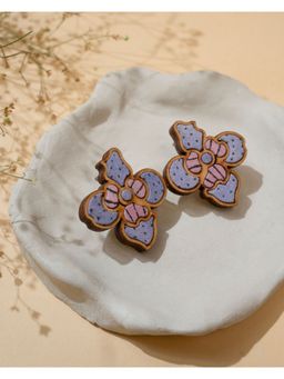 WHE - Purple Bloom Repurposed Fabric and Wood Flower Studs