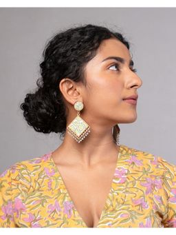 WHE - Green Repurposed Fabric and Wood Diamond Earrings