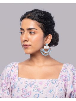 WHE - Blue Repurposed Fabric and Wood Statement Earrings