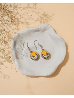 WHE - Yellow Repurposed Fabric and Wood Danglers Earrings