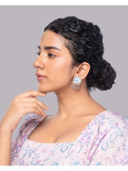 WHE - Blue Repurposed Fabric and Wood Round Earrings