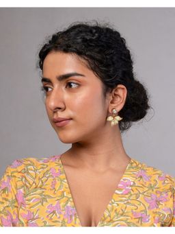 WHE - Green Bloom Repurposed Fabric and Wood Leaf Earrings