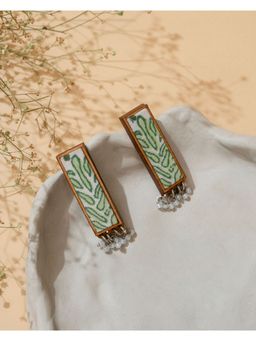 WHE - Green Repurposed Fabric and Wood Drop Earrings