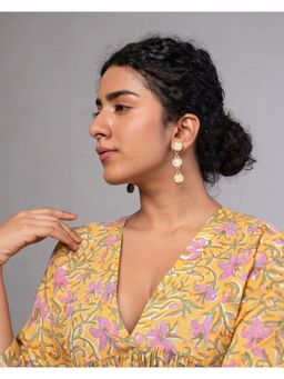 WHE - Green Repurposed Fabric and Wood Connecting Round Earrings