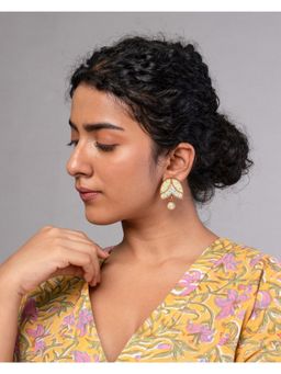 WHE - Green Bloom Repurposed Fabric and Wood Earrings