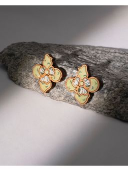 WHE - Green Repurposed Fabric and Wood Flower Stud Earrings