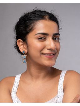 WHE - Indigo Blue Warli Inspired Repurposed Fabric and Wood Earrings