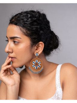 WHE - Indigo Blue Wheel Repurposed Fabric and Wood Earrings