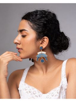 WHE - Shade of Indigo Blue Arch Repurposed Fabric and Wood Earrings