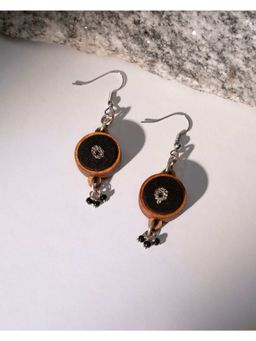 WHE - Black Fabric and Repurposed Wood Dangler Earrings
