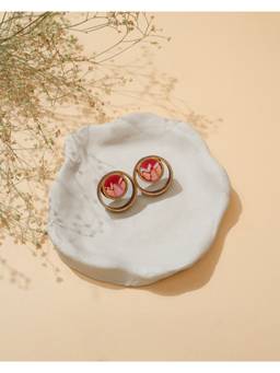 WHE - Multicolor Repurposed Fabric and Wood studs Earrings