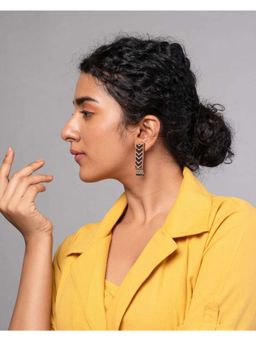 WHE - Ajrakh Black Repurposed Fabric and Wood with beads Earrings