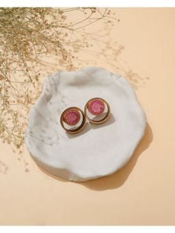 WHE - Pink Repurposed Fabric and Wood studs Earrings
