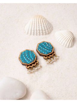 WHE - Turquoise Kantha Repurposed Silk Fabric and Wood Earrings