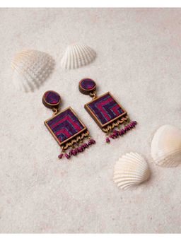 WHE - Multi-Color Kantha Repurposed Silk Fabric and Wood Earrings