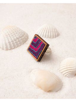 WHE - Multi-Color Kantha Repurposed Silk Fabric and Wood Ring