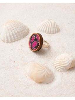 WHE - Multi-Color Kantha Repurposed Silk Fabric and Wood Ring