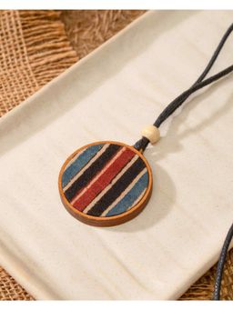 WHE - Unisex Multi-Color Round Repurposed Fabric and Wood Necklace