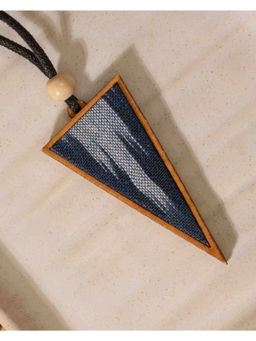 WHE - Unisex Blue Repurposed Fabric and Wood Triangular Necklace