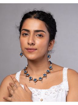 WHE - Indigo Blue Repurposed Fabric and Wood Necklace
