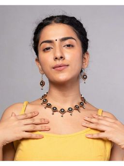 WHE - Black Repurposed Fabric and Wood Necklace