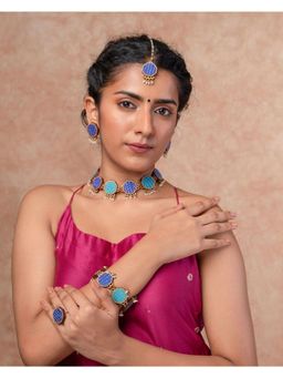 WHE - Neel Tarang Kantha Repurposed Silk Fabric and Wood Necklace