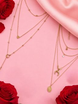 OOMPH - Gold Tone Multi Layered Charm Crystal Necklaces (Pack of 2)