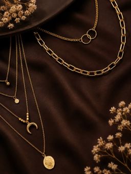 OOMPH - Gold Link Chain Horse Shoe Goodluck Multi Layer Necklace (Pack of 2)
