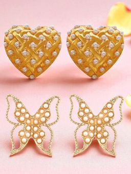 OOMPH - Gold Butterfly and Heart Shape Large Stud Earrings (Pack of 2)