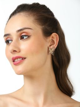 OOMPH - Gold Tone Pearl Butterfly shape Large Stud Earrings