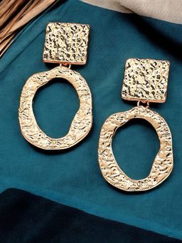 OOMPH - Gold Tone Party Wear Fashion Hammered Look Drop Earrings