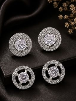 OOMPH - Silver Cubic Zirconia Round Solitaire Stud Earrings (Pack of 2)