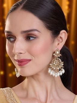 OOMPH - Champagne Mehndi Gold Tone Kundan and Pearls Drop Earrings