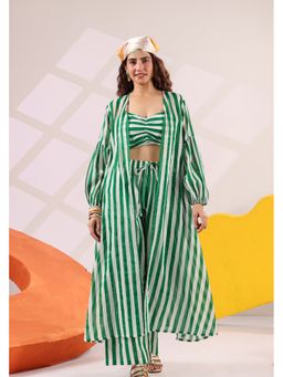 PRIAME by Scakhi - Green Cotton Striped Co-Ord Set
