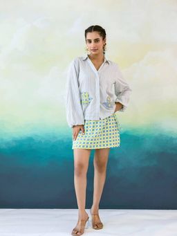 MoonTara - Blue Bird Shirt with Skirt