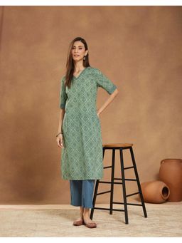 Fabindia - Green Cotton Printed Kurta and Pant