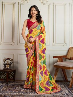 VAIRAGEE - Yellow Embroidered Saree with Unstitched Blouse