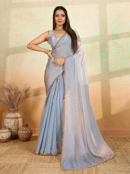VAIRAGEE - Grey Solid Saree with Unstitched Blouse