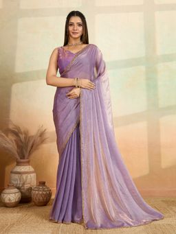 VAIRAGEE - Purple Solid Saree with Unstitched Blouse