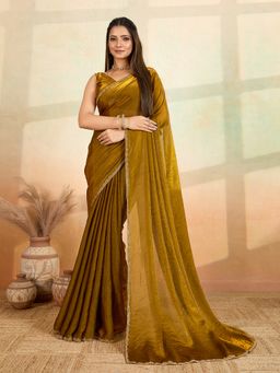 VAIRAGEE - Gold Solid Saree with Unstitched Blouse