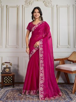 VAIRAGEE - Pink Embroidered Saree with Unstitched Blouse