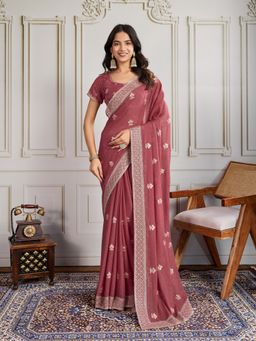 VAIRAGEE - Mauve Embroidered Saree with Unstitched Blouse