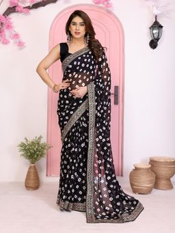 VAIRAGEE - Black Embroidered Saree with Unstitched Blouse