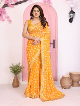 VAIRAGEE - Yellow Embroidered Saree with Unstitched Blouse