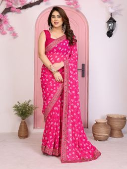 VAIRAGEE - Pink Embroidered Saree with Unstitched Blouse