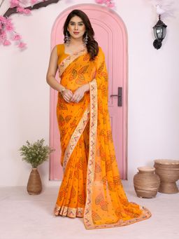 VAIRAGEE - Yellow Embroidered Saree with Unstitched Blouse
