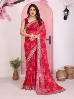 VAIRAGEE - Pink Embroidered Saree with Unstitched Blouse