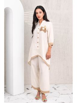 ADORNIA - White Linen Embroidered Co-Ord Set