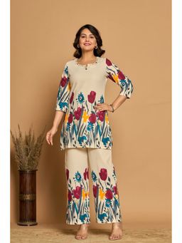 ADORNIA - Beige Linen Printed Co-Ord Set